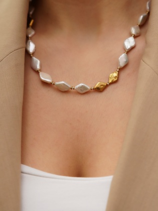 Baroque Pearl Gold Plated Detailed Handmade Sterling Silver Necklace