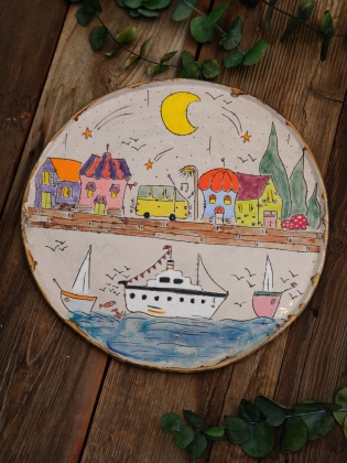 Handcrafted Ceramic Plate Line Serie City and Sailboat