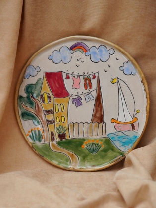 Handcrafted Ceramic Plate Line Serie Yellow Boat