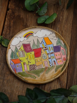 Handcrafted Ceramic Plate Line Serie Medium Size Town