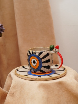 Handcraft Design Ceramic Mug Set Evil Eye