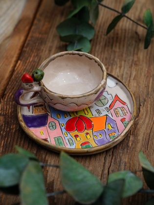 Handcraft Design Ceramic Turkish Coffee Set City