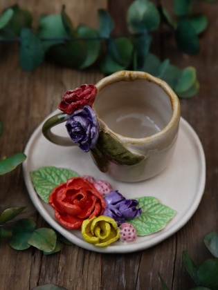 Handcraft Design Ceramic Serving Plate and Turkish Coffee Cup