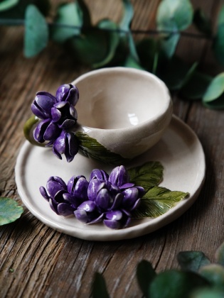 Handcraft Design Ceramic Wisteria Flower Turkish Coffee Set