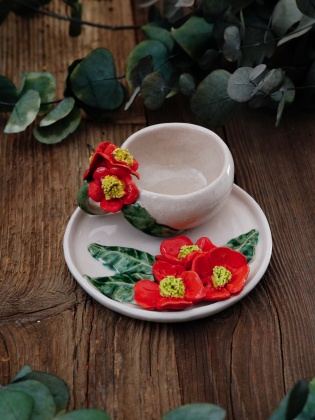 Handcraft Design Ceramic Flowered Turkish Coffee Set