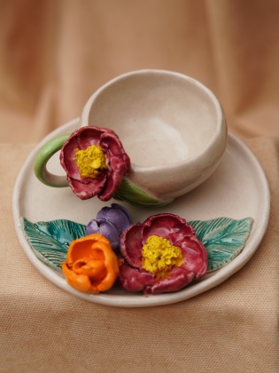 Handcraft Design Ceramic Turkish Coffee Set Multiple Flowers