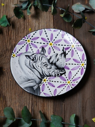 Handmade Desing Tile Plate Rhino