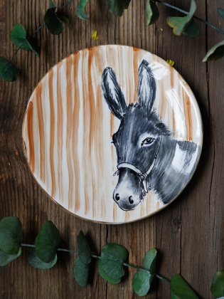 Handmade Desing Tile Plate Donkey