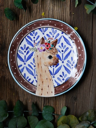 Handmade Desing Tile Plate llama