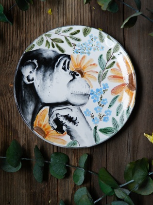 Handmade Desing Tile Plate Chimpanzee