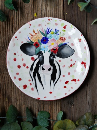 Handcraft Desing Tile Plate Cow