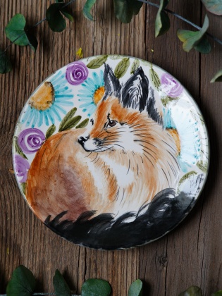 Handmade Desing Tile Plate Fox