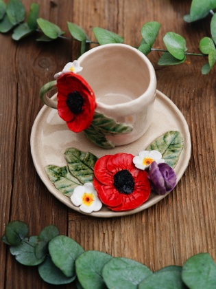 Handmade Design Ceramic  Flower Mug Set