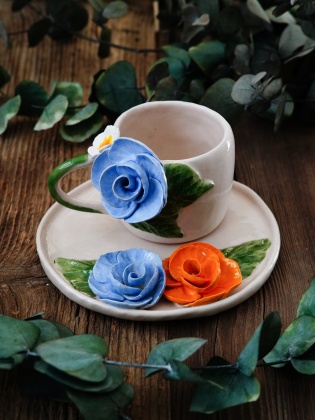 Handmade Design Ceramic Big Flowers Mug Set