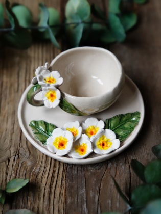 Handmade Design Flowers Ceramic Turkish Coffee Set