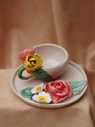 Handmade Design Flowers Ceramic Turkish Coffee Set