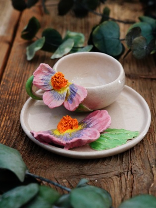 Handmade Design Flowers Ceramic Turkish Coffee Set