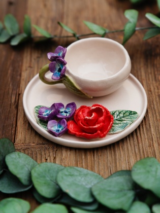 Handmade Design Flowers Ceramic Turkish Coffee Set