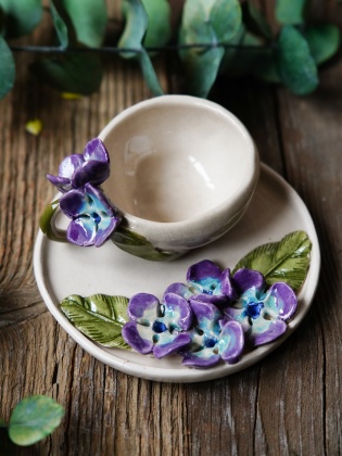 Handmade Design Flowers Ceramic Turkish Coffee Set