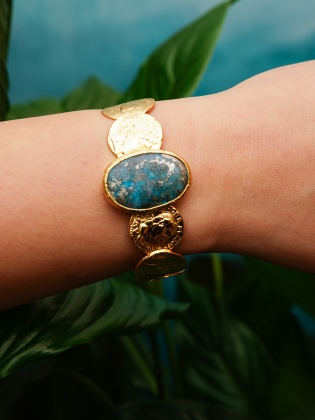 Handmade Gold Plated Brass Bracelet Turquoise Stone