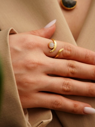 Handmade Design Gold Plated Brass Ring with Moon Stone