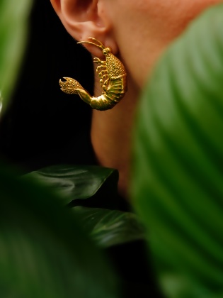 Handmade Design Gold Plated Brass Earrings with Shrimp Design