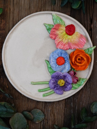 Handmade Flower Design Large Size Ceramic Plate