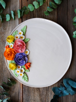 Handmade Flower Design Large Size Ceramic Plate