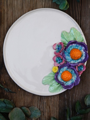 Handmade Design  Flower Ceramic Large Size Plate