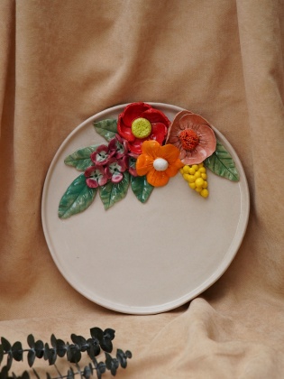 Handmade Design Red Flower Ceramic Plate