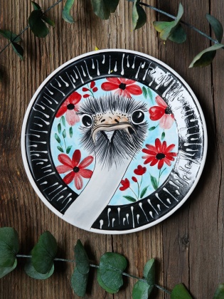 Handmade Design Tile Ostrich Plate