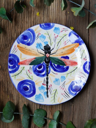 Handmade Desing Tile Plate Dragonfly