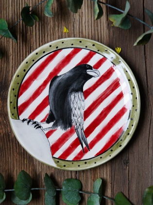 Handmade Design Tile Plate Crow