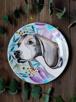 Handmade Design Tile Plate Dog