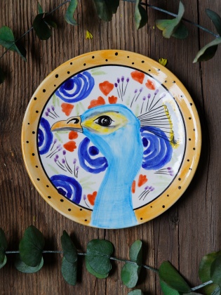 Handmade Design Tile Plate Peacock