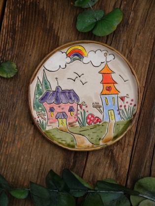 Handmade Design Ceramic Plate Village