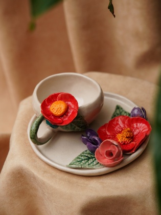 Handmade Design Ceramic Flower Turkish Coffee Set