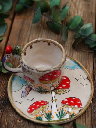 Handmade Design Ceramic Mug Mushrooms