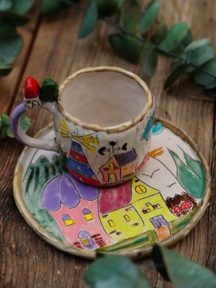 Handmade Design Ceramic Mug Set Two Houses