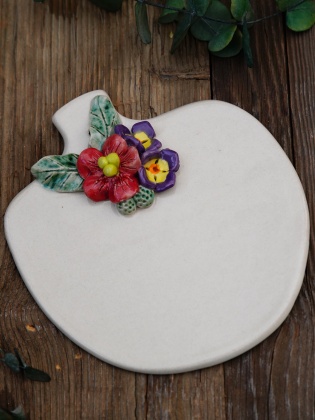 Handmade Design Red & Purple Flowers Ceramic Service Plate