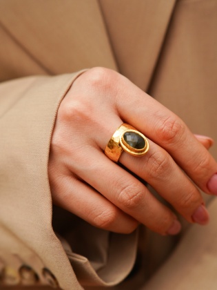 Handmade Gold Plated Brass Ring With Labradorite Stone