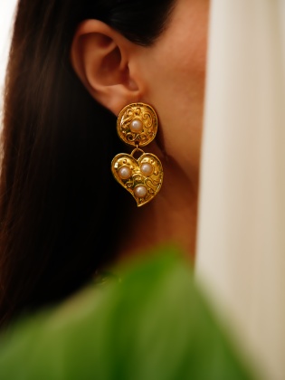 Handmade Gold Plated Brass Earrings with Pearl