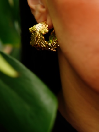 Handmade Leaf Design Gold Plated Brass Earrings