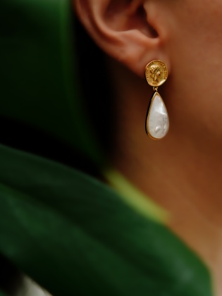 Handmade Gold Plated Silver Earrings with Mother of Pearl