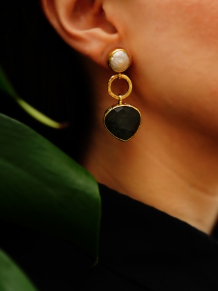 Handmade Gold Plated Pearl and Labradorite Stone Brass Earrings