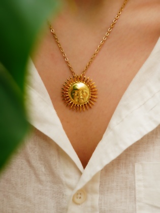 Handmade Gold Plated Sun Desing Brass Necklace