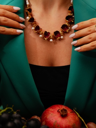 Handmade Gold Plated Brass Necklace Pomegranate Desing