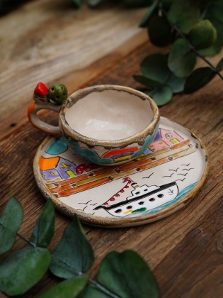 Handmade Design Ceramic Turkish Coffee Set Ferry