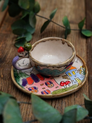 Handmade Design Ceramic Turkish Coffee Set Garden