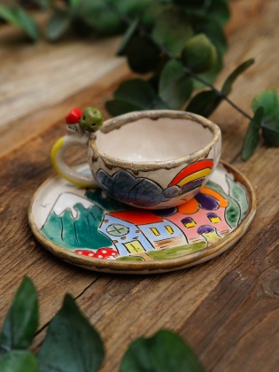 Handmade Design Ceramic Turkish Coffee Set Mountain House